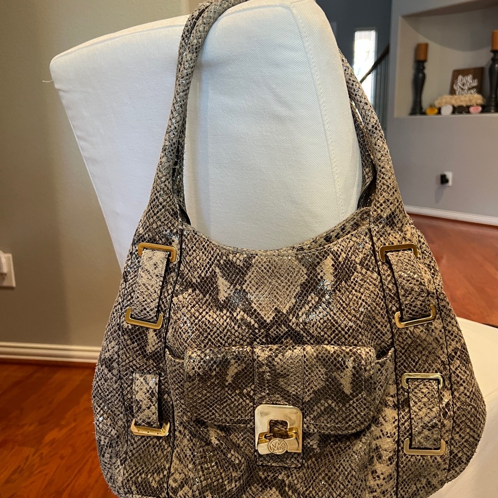 Michael Kors Snakeskin Shoulder Bag - Black and Brown